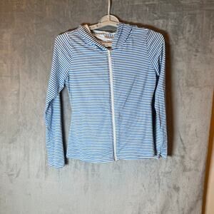 Tommy Bahama Blue White Striped Zip Hoodie Jacket Womens Small Lightweight
